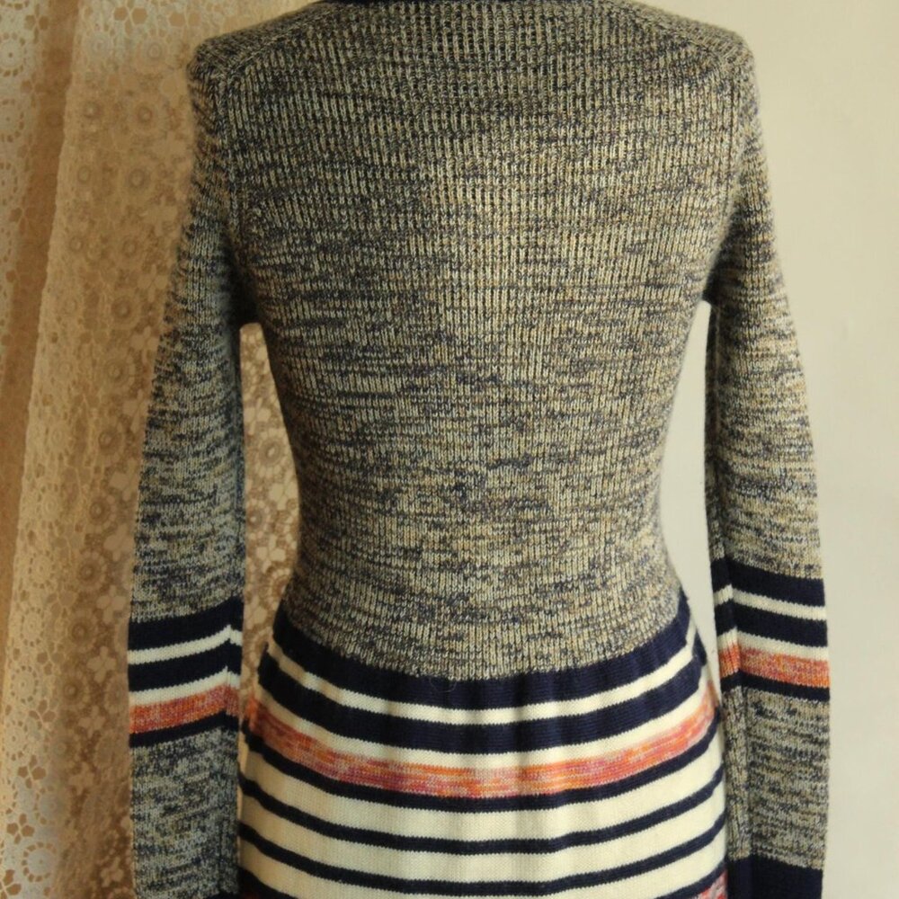 Vintage 1970s Dress, Jon Michael Wool Sweater Dress, Horizontal Striped V Neck - Picture 13 of 13